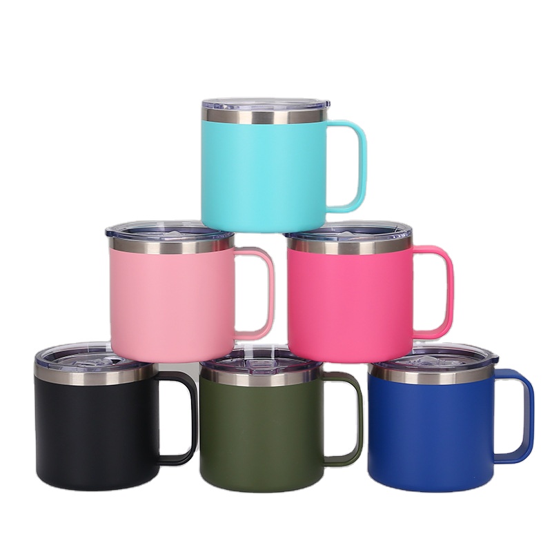 14 oz Stainless Steel Insulated Double Wall Vacuum Tumbler Cup ,Travel Coffee Mug With Handle