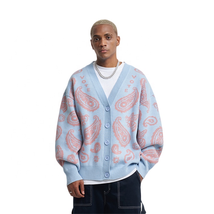Finch Garment Custom New Style Knit Jacquard Cardigan Sweaters V Neck Fashion Men's Cardigan