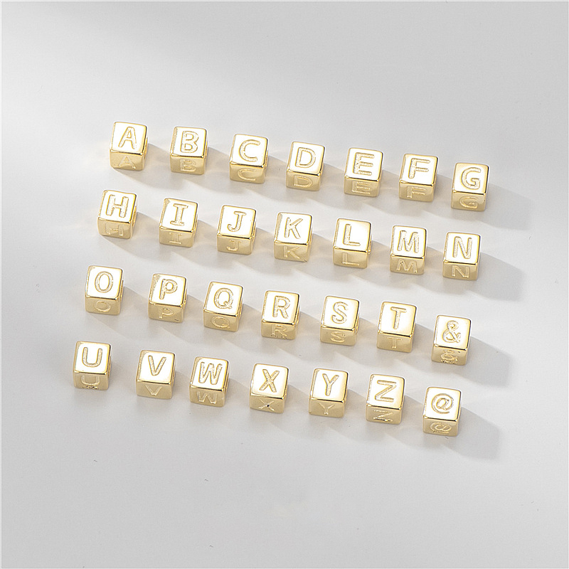 DIY Jewelry 925 Sterling Silver Alphabet Letter Bead Gold Plate Initial Charms A-Z Metal Logo Cube Beads For Necklace Making