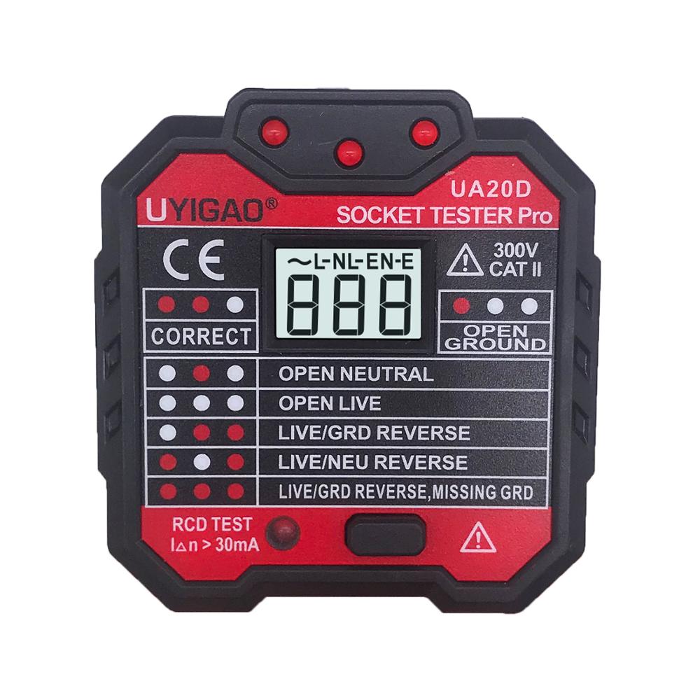UK type plug socket tester pro with RCD GFCI Voltage Measurement and LED indication LCD display