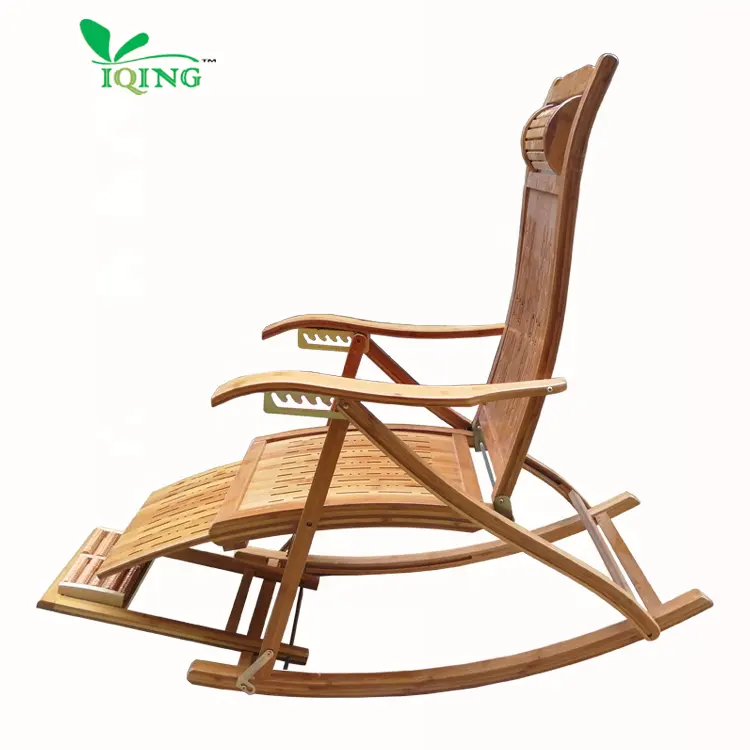 Portable Outdoor Bamboo Foldable Chaise Lounges Adult Rocking Chair with Footrest