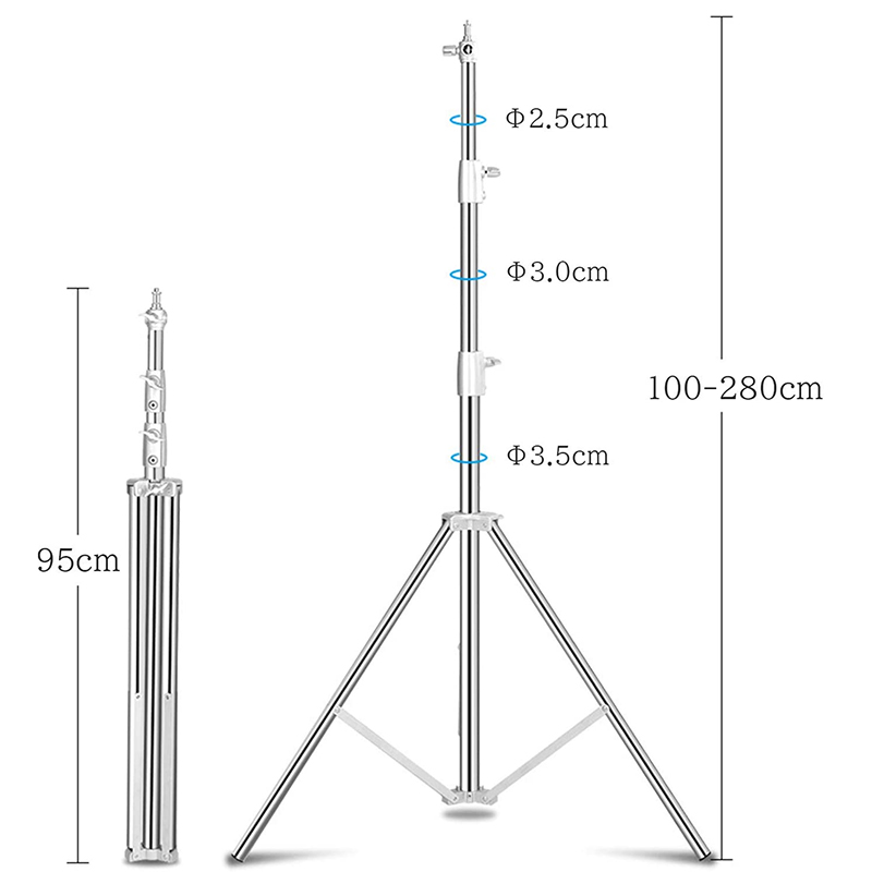 Stainless Steel Heavy-Duty Stand Adjustable Photographic Sturdy Tripod for Single Lamp Softbox Umbrella Support