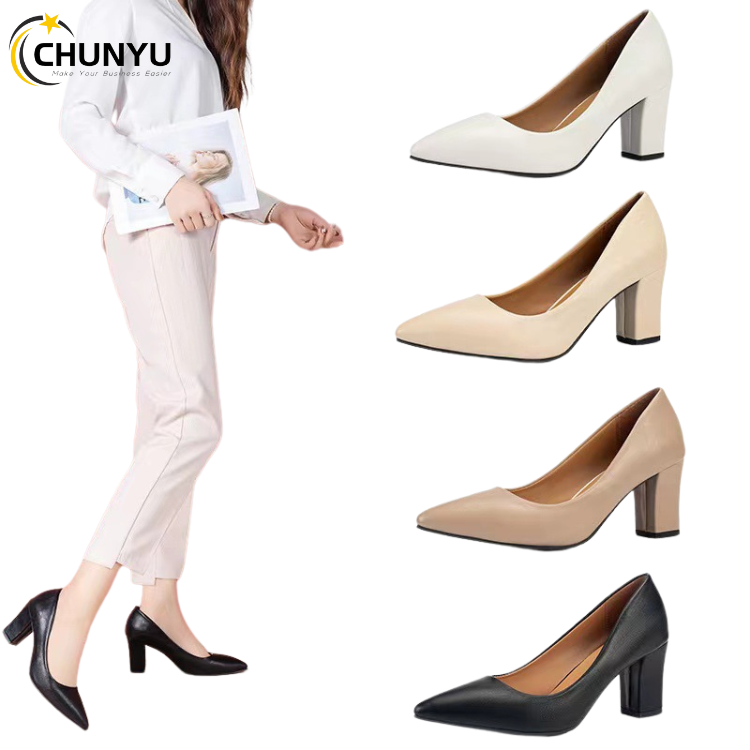 Factory Wholesale Women Plus Size High Heels Shoes Female Sexy Party Office Lady Low-Cut Square Heel Pumps