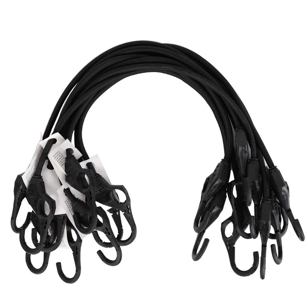 XSTRAP 10 pcs Bungee Cords with Finger-Hole Design, 3-Time Strength, Comes in A Zippered Storage Bag, Elastic from 24'' to 36''