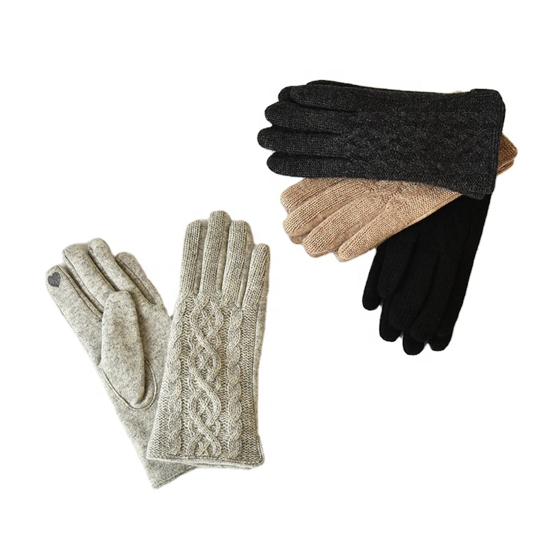 Custom Winter Women Wool Knitted Gloves Warm Touch Screen Plaid Mittens Fashion Ladies Stretch Windproof Gloves Wholesale RTS