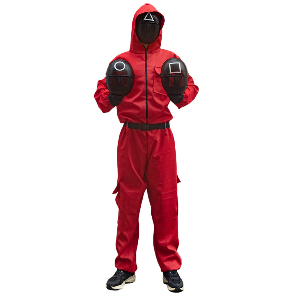 Squid Game Npc Red Jumpsuit Uniform Black Mask Squid Game Jumpsuit Squid Game Hoodie