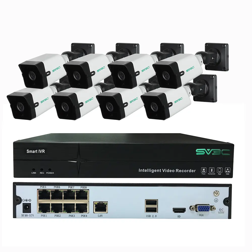 H.265 1080p 4mp 5mp 8mp 2k 4k 16 channel ai smart hd ip poe camera nvr kit  home security cctv camera system