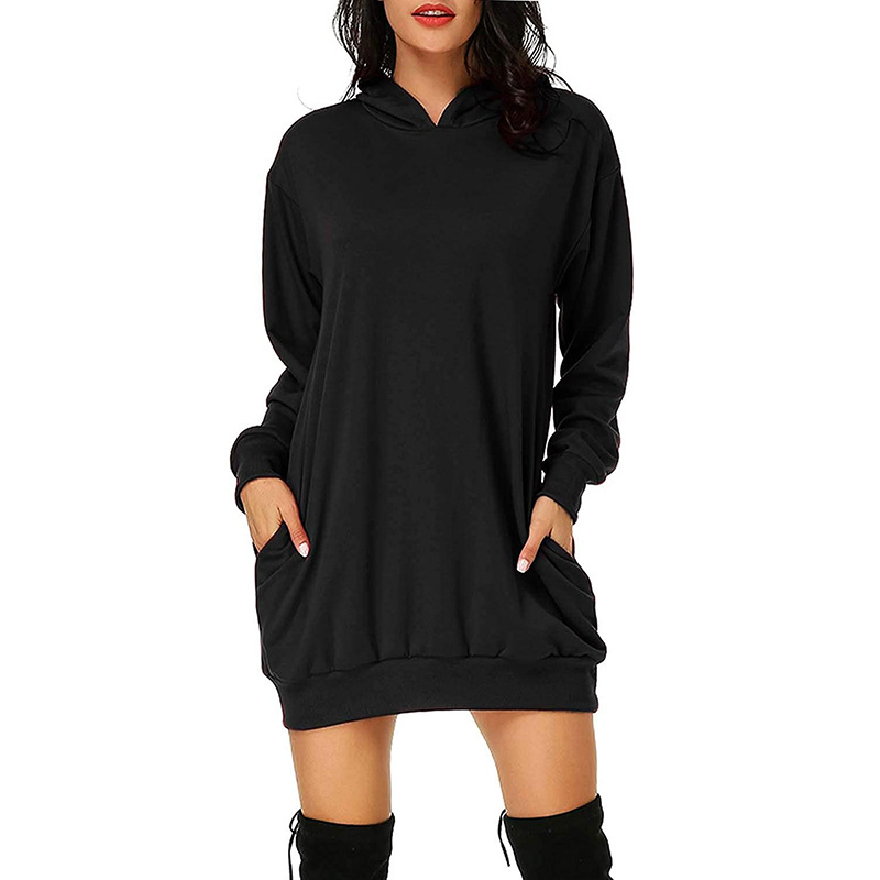 Loose Feature Style Casual Ladies Clothes Girl Dresses Simple Solid Sweater Long Sleeve Women Hoodie Dress For Women