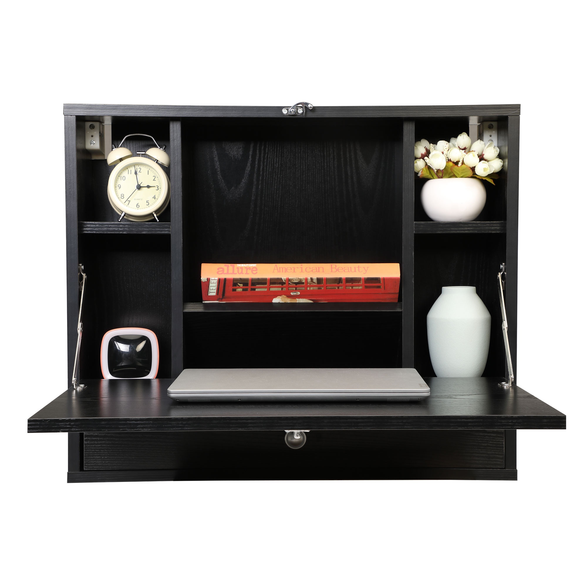 Wall Mounted Table Folding Laptop Desk Wall-Mount Writing Desk with Storage Shelves