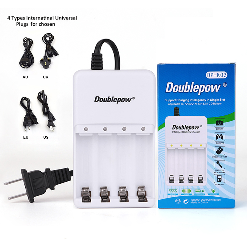 Doublepow K02 4 Слот 1,2 v никель-металл-гидридных и никель-кадмиевых типов аккумуляторов AA и AAA батарея для сотового телефона быстрое зарядное устройство с Великобритании ЕС США штепсельная вилка австралийского стандарта