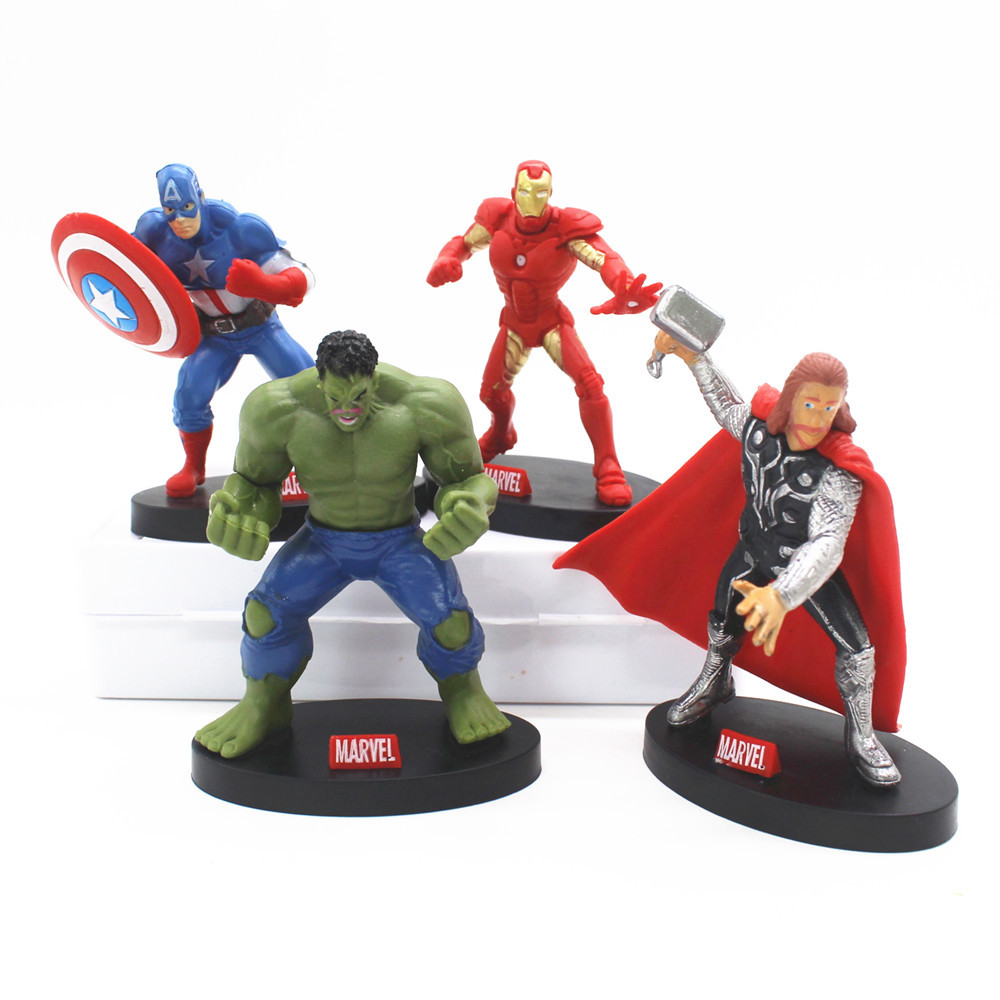 cake topper solid pvc Avengers Alliance Captain with base America Hulk Iron Man Thor with base for cake decoration