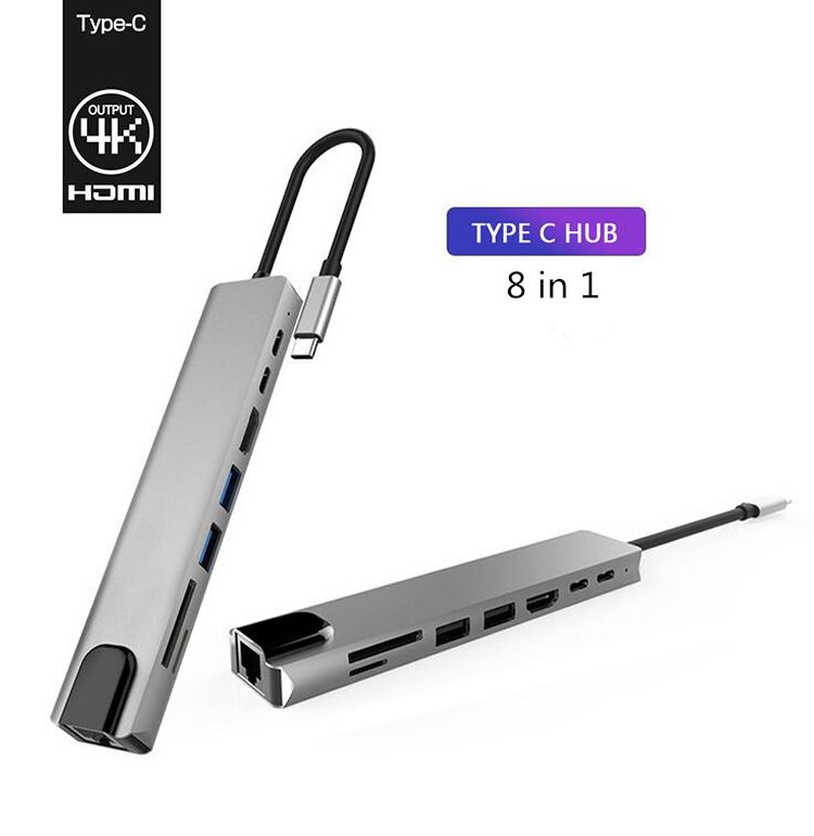 USB-разветвитель с 8 портами USB Type-C, USB 3,0, док-станция с 4K/Pd/USB3.0/RJ45/Cardreader для Macbook Hub