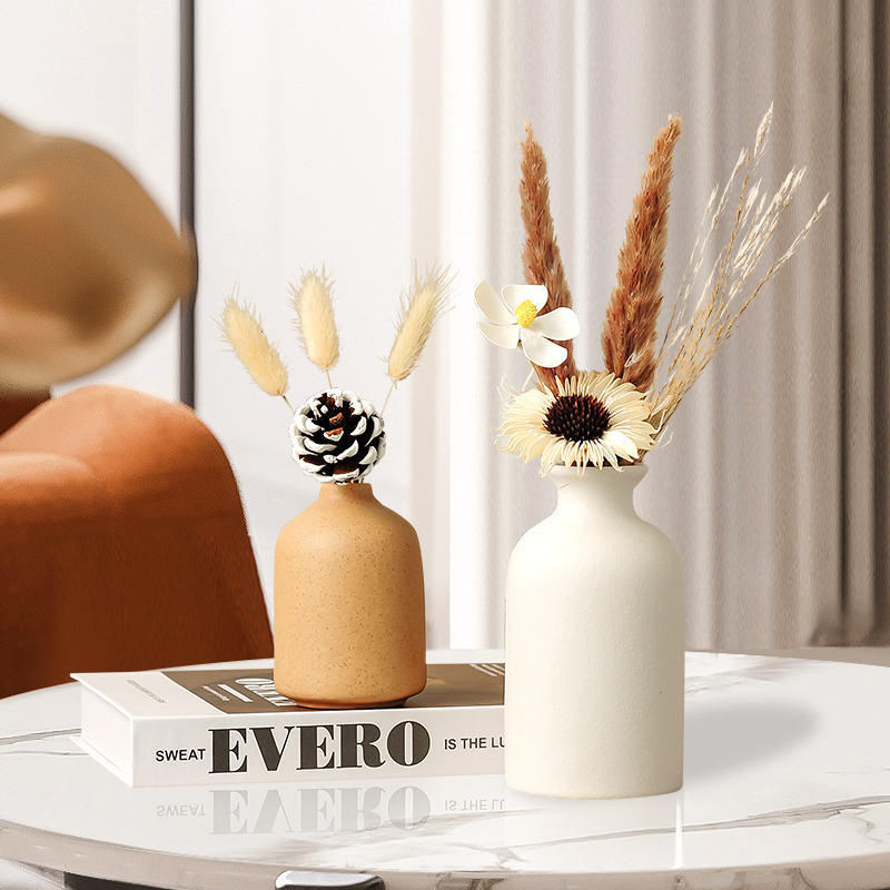 Minimalist Decor Nordic Matte Textured Pampas Grass Arrangement Ceramic vases For Home Decor