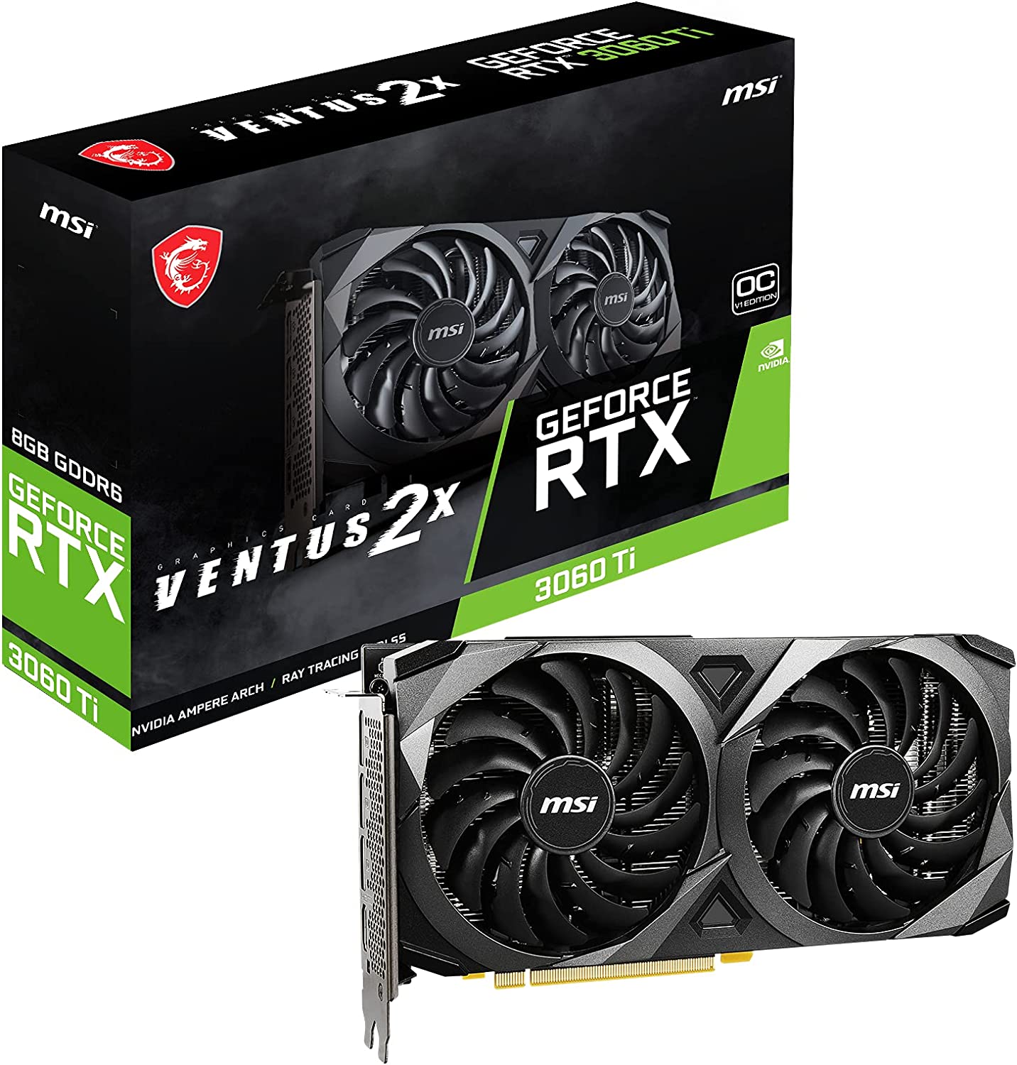 Лидер продаж, игровая видеокарта NVIDIA MSI GeForce RTX 3060 TI 8G OC LHR GDRR6 с 2 вентиляторами, видеокарта RTX 3070 3080 3090 GPU для ПК