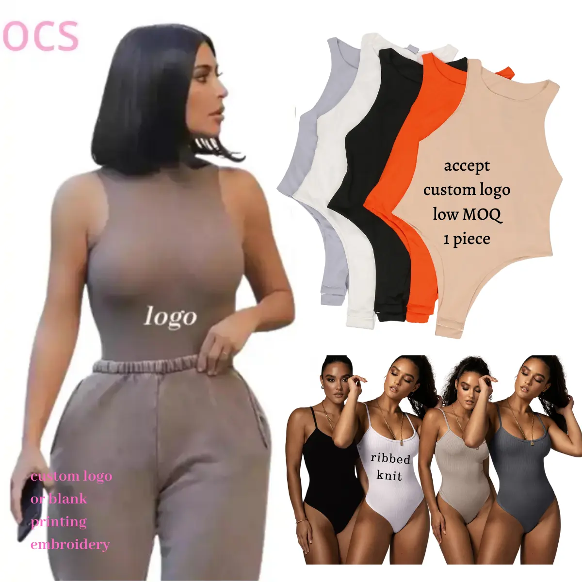 Wholesale xxxl Custom Logo Women Cotton Bodysuits Seamless Sleeveless Tank Top Double Layered Skims SpandexBodysuits For Women