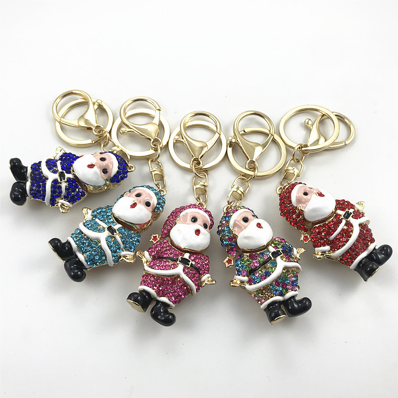 Christmas Gifts 2021 Creative Exquisite Rhinestone Santa Claus Keychain Car Pendant Bag Ornament