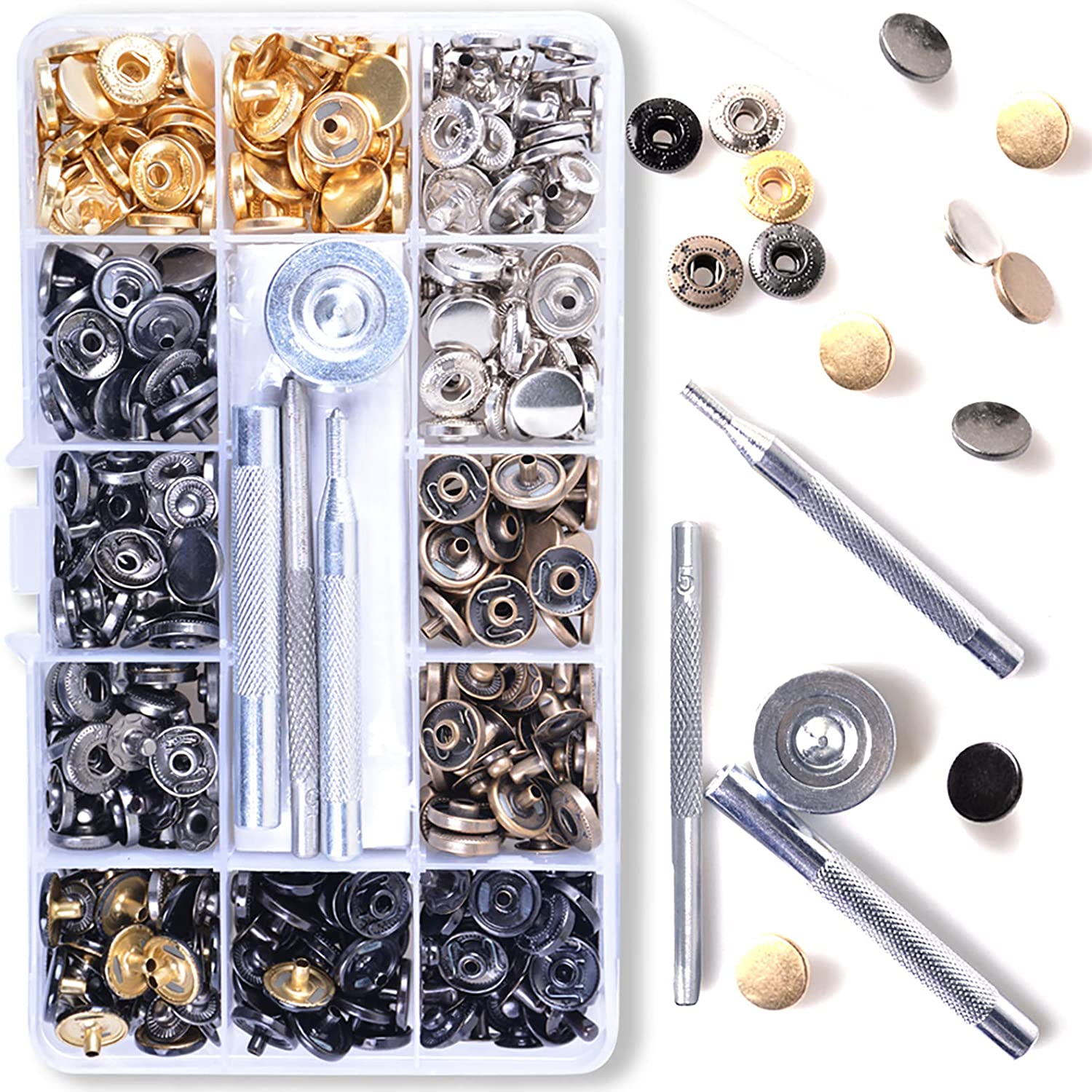 6 Colors 120 Sets Leather Snap Fasteners Kit for Clothes  Jackets  Jeans Wears  Bracelets  Bags