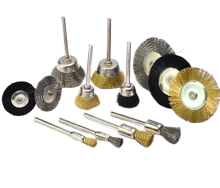 Brass Coated Steel Wire Brush Wheel and Cup Brush Set Non-woven Grinding Head Wool Felt Coated Steel Wire Drill Brush Set Deburr
