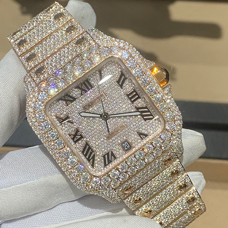 Men's High-end Luxury Bling Jewelry Full Diamond Dial Watch VVS Moissanite Hip Hop Iced Out Stainless Steel Mechanical Watch