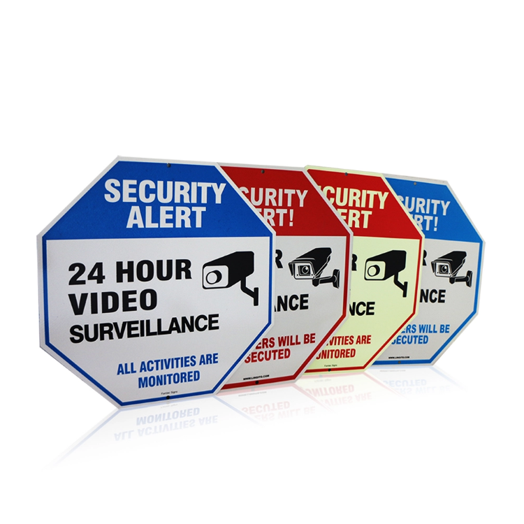 W075A 2 Pack Video Surveillance Signs,Aluminum Security Warning Reflective Metal Signs,24 Hour Video Surveillance Safety Sign