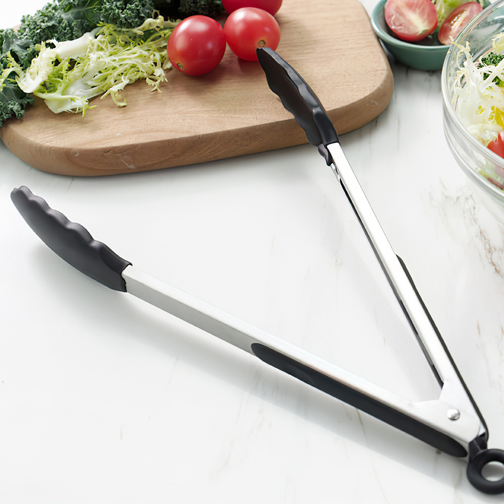 9inch 12inch Food Grade Silicone Heat Resistant Stainless Steel Kitchen Gadgets BBQ Tongs Food Clip For Cooking