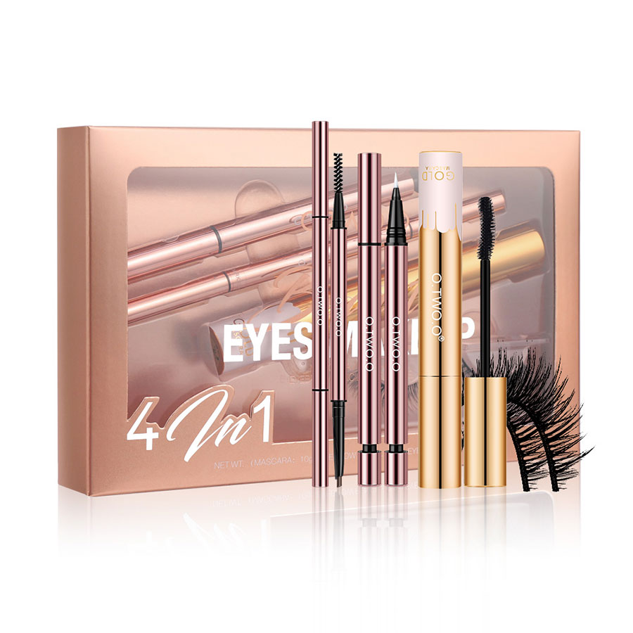 O.TWO.O New Style Extremely Black Long Lasting Waterproof Thick Curling Mascara Eyebrow Pencil Eyeliner Eyelash Eyes Makeup Set