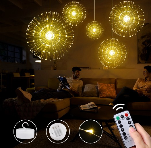 High quality fireworks lights LED String Light 8 Modes Fairy Light Remote Control Battery Hanging Lamp christmas decoration