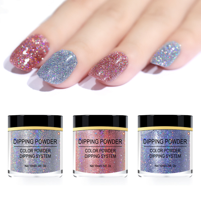 Hot Amazone Nail Wetting Powder Colorful Laser Shining Powder Nail Dipping Powder Set