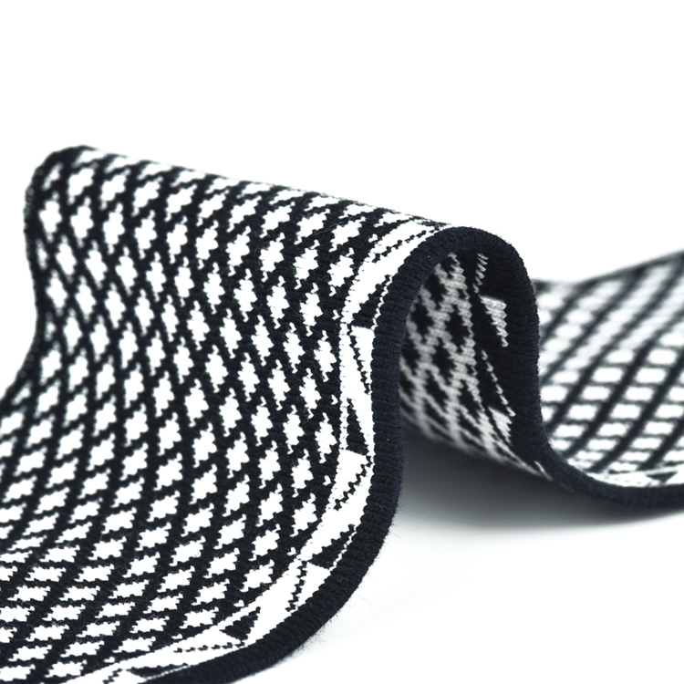 black white 32S knitted cotton fabric rib collar jacquard