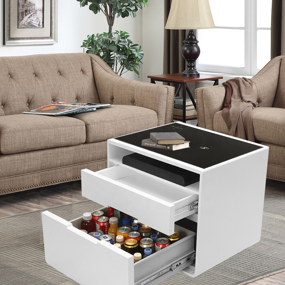 Multi Touch Screen Smart Minimal Art Design Nightstand Simple Bedroom Sofa Couch Corner Night Stand with Fridge and Speaker