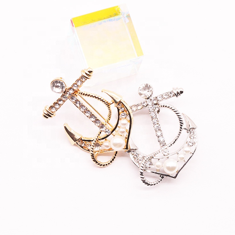 XILIANGFEIZI New Design High Quality Wedding Refined Navy Style Rhinestone Anchor Pearl Brooches