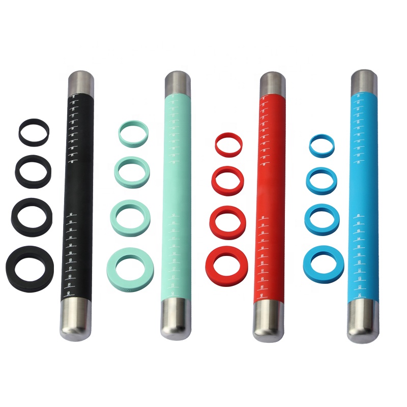 Custom Baking & Pastry Tools Stainless Steel Dough Roller Silicone Rolling Pin With Adjustable Rings