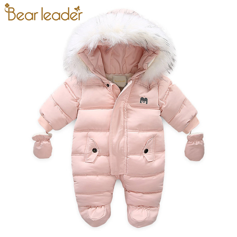 Bear Leader/платье для маленьких девочек Одежда для новорожденных зимние толстые детские комбинезоны с длинными рукавами для младенцев, костюм с длинными рукавами, пальто с плюшевой подкладкой для малышей; Комбинезон; Комплект из 6-18 м