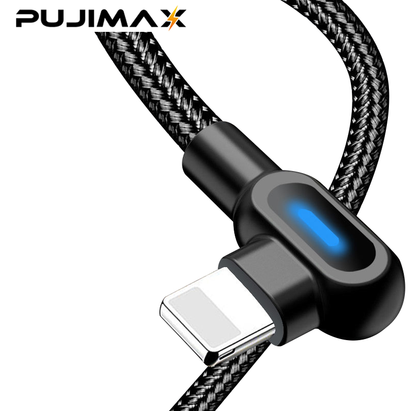 PUJIMAX оптовая продажа 0,25 м/1 м/2 м прочный 90 градусов игровой зарядный кабель плетеный кабель для передачи данных для iPhone7/8/X/11