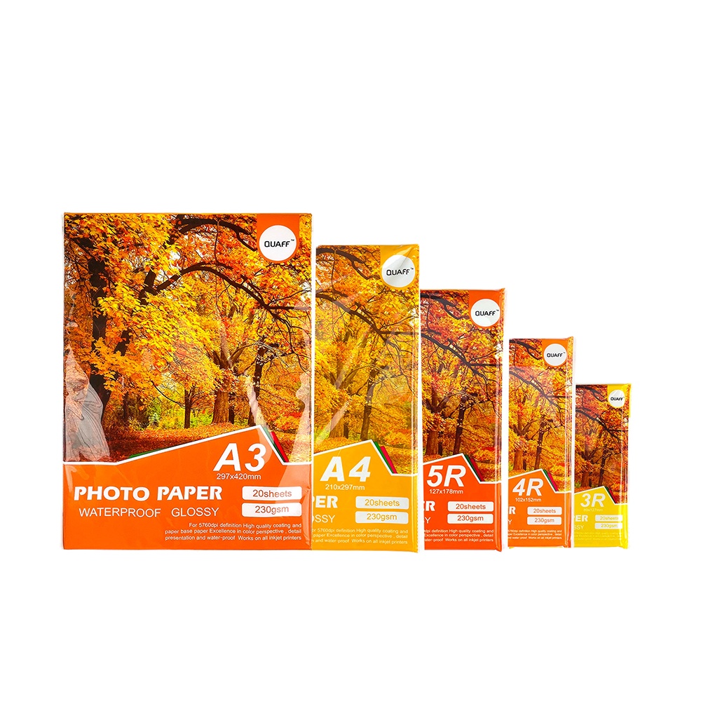 QUAFF photo paper 230gsm waterproof glossy 20sheets A3/A4/5R/4R/3R high quality for dye ink pigment ink
