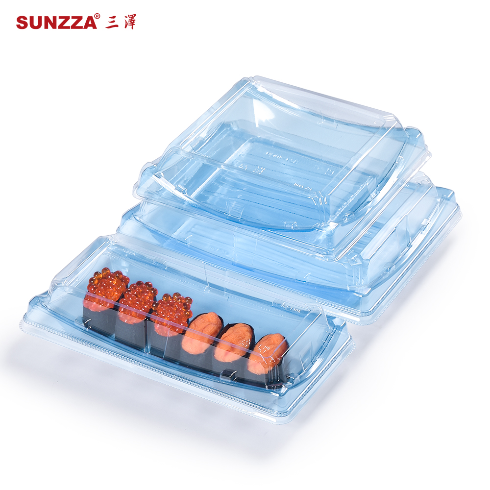Sunzza package Japanese transparent blue disposable sushi box container food grade thickness PET sushi  sashimi  packaging tray