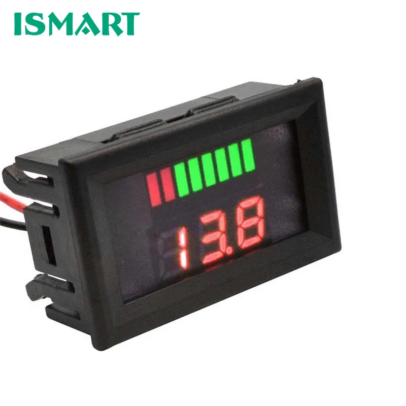 ISMART DC Red Color 6v/12v/24v/36v/48v/60v Lead-acid Lithium Battery Level Display Capacity Tester LED Indicator for Car