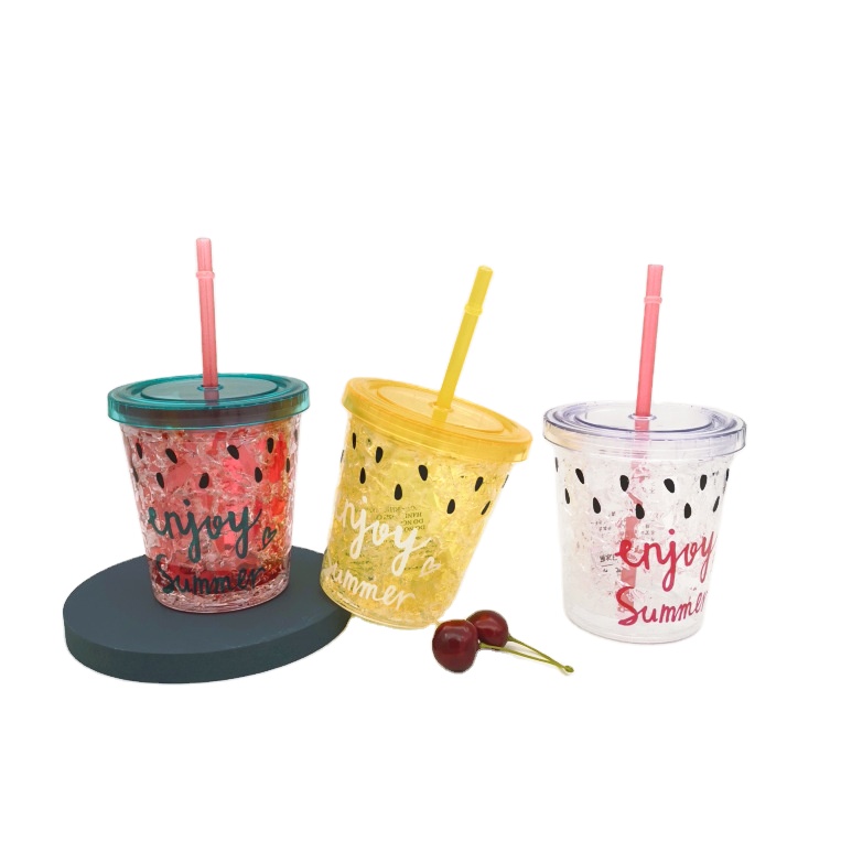 New design small capacity acrylic double wall gel freezer plastic tumbler with straw plastic beverage drinking cup