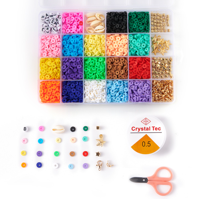 Flat Round Polymer Clay Spacer Beads for Jewelry Making Bracelets Necklace Earring DIY Craft Kit (6mm 18 Colors Beads)
