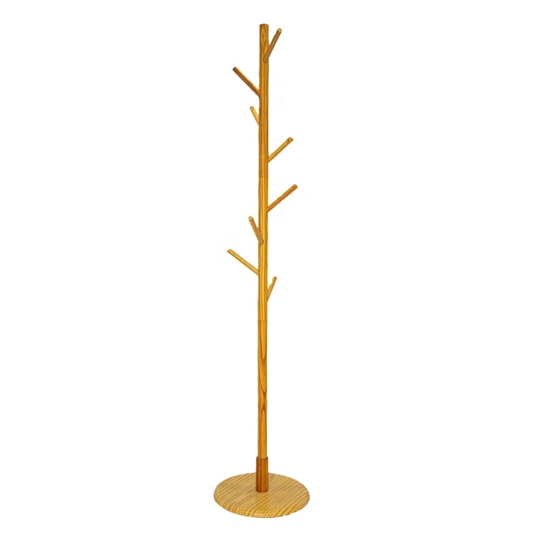 Wooden Hanger Multiple Hooks Floor Standing Coat Rack Home Furniture Clothes Round Base Rack With Vertical Hanging R