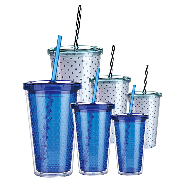 Customized wholesale double wall plastic water bottle tumbler with straw
