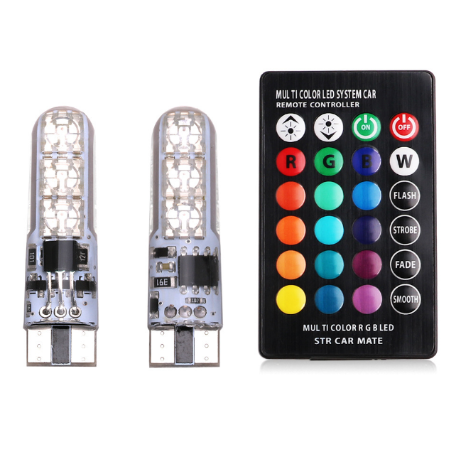 Автомобильные светодиодные лампы RGB с дистанционным управлением T10 W5W 12 В, сверхъяркий атмосферный свет