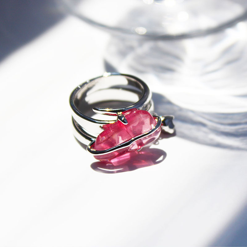 European and American fashionable temperament peach pollen diamond micro-inlaid zircon ring female ins cold wind joint ring 295
