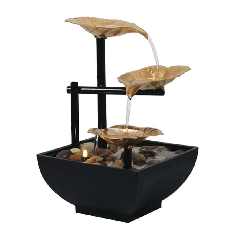 Hot Sell modern Indoor Table Water Fountain Ornaments with Natural River Rock and Reflective Lighting resin carts for Home Decor