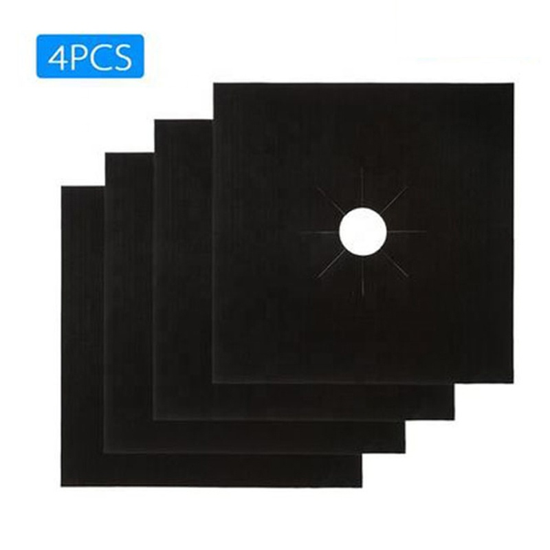 0.13mm thickness 10.6*10.6inch LFGB 4 packs Gas Stove Protector Stove Top Burner Protector