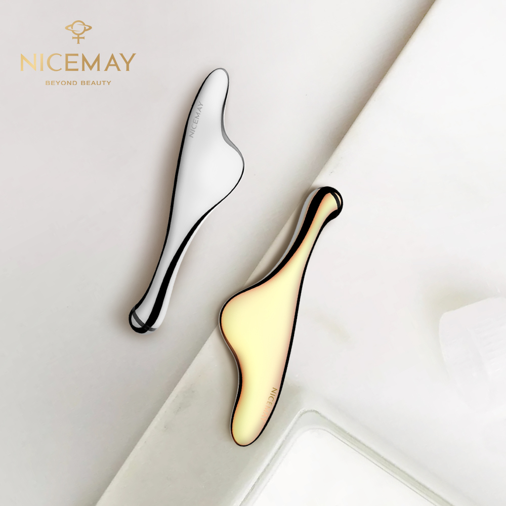 Nicemay Y Shape Design Micro-current Uplift Eyes & Face Device 24k gold energy beauty bar Solar Panel Skin Gusha Massage Tool