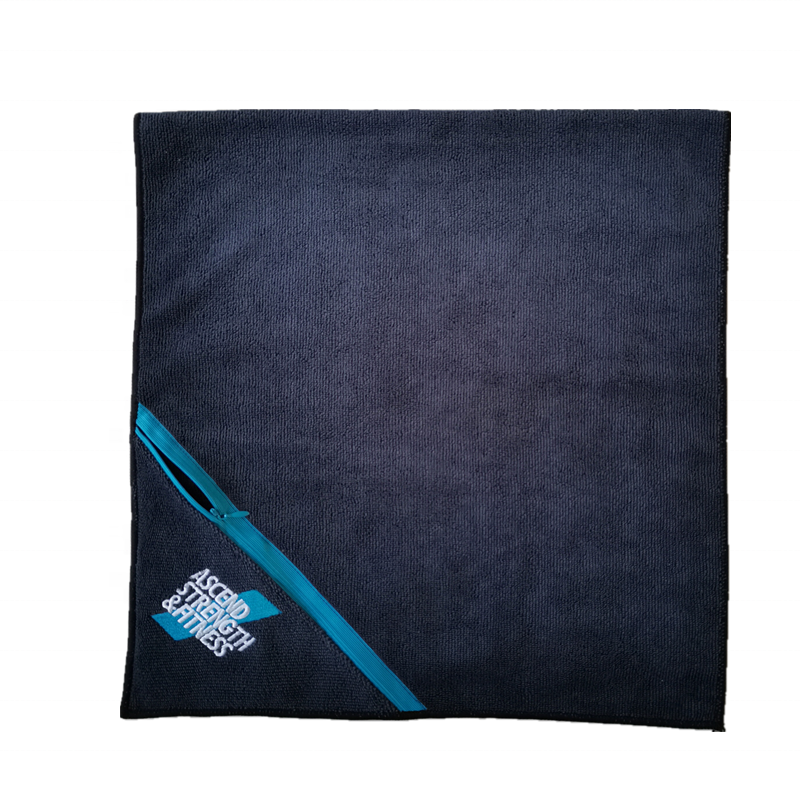 Custom Microfiber Towel With Zipper Pocket Logo Embroidered