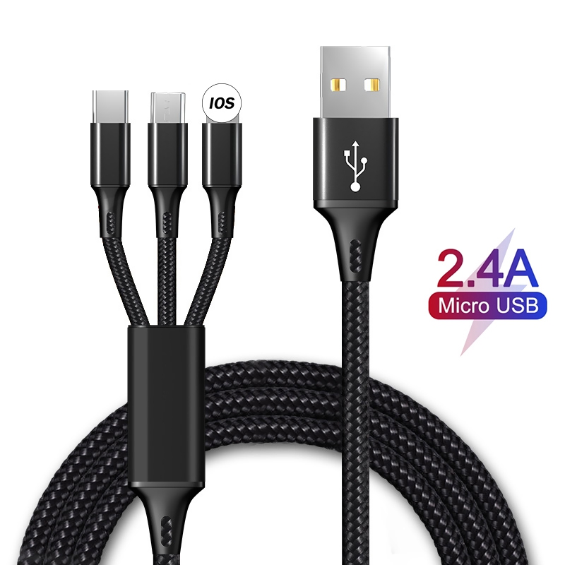 Новый 3 в 1 USB нейлон оплетка кабель для iPhone XS Max XR X 8 7 6 зарядное устройство Micro USB Тип C кабель для Samsung зарядки провода шнур 3in1