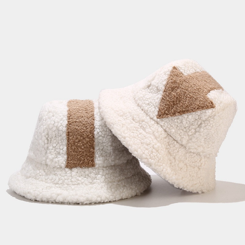 2021 New Arrive Lamb Plush Wool Hats Winter Warm Caps Arrow Symbol Printed Flat Bucket Hat For Men Women