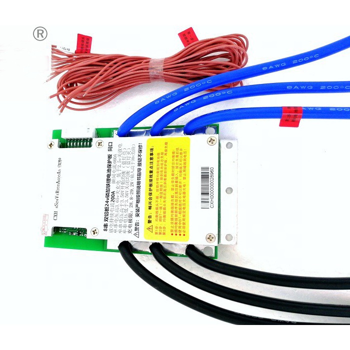 Батарея 8S 24 В lifepo4 BMS 200A, контроль температуры печатной платы со сбалансированной лампой для lifepo4 iso9001, сертифицированная bms